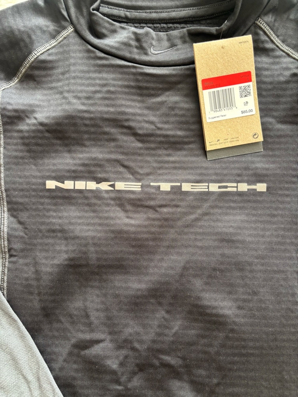 Nike Tech Long Sleeve Top - Charcoal Gray with Light Gray Logo - Picture 2 of 5